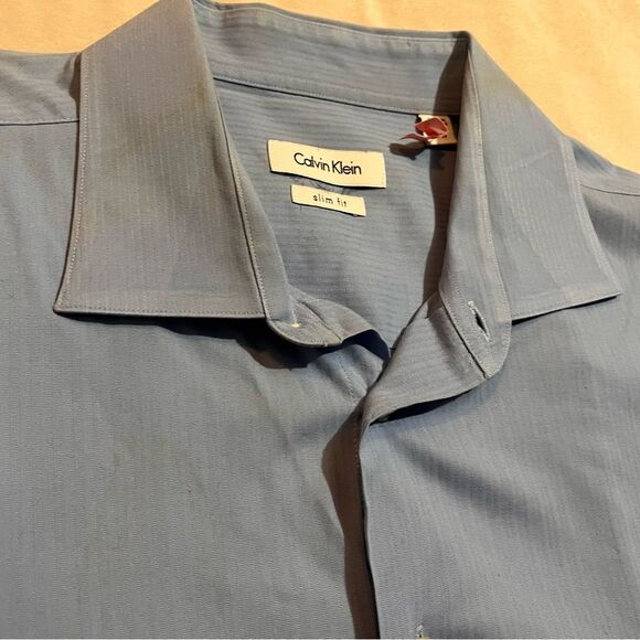 Men’s Calvin Klein Button Up Long Sleeve Shirt Slim Fit SZ 17 1/2 36/37 - Picture 2 of 5